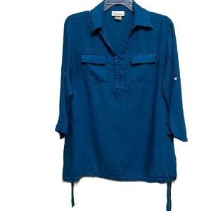 Women’s OH! MAMMA, 100% Rayon, Collared, Roll Tab Sleeves, Star Command Blue, M